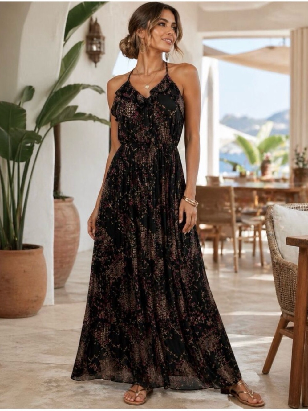 Parker Black Floral-Print Silk Maxi Dress Size Medium - Picture 2 of 12